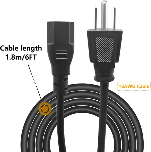 Vista 3 de mankk Cable de alimentación de CA universal de 6 pies, 10 A, 250 V, 16 AWG, cable de repuesto de 3 clavijas para computadora, TV, monitor, PC