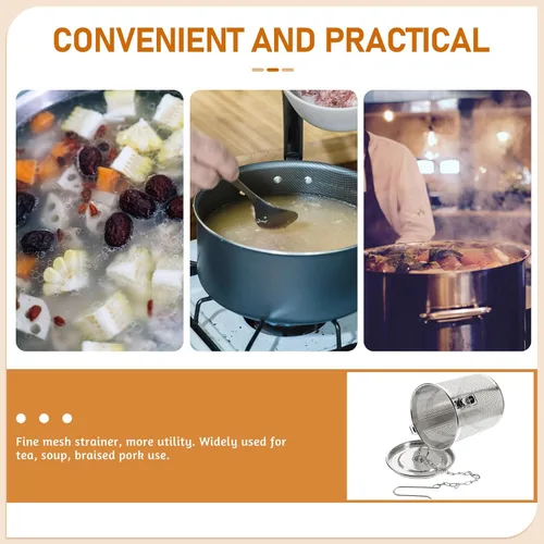 Vista 6 de Yardwe Cesta infusora de especias de acero inoxidable con gancho de cadena, colador de sopa de malla extrafina para cocinar, condimentar y preparar