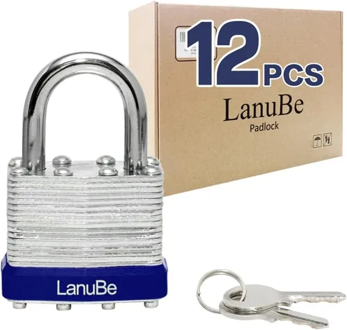 Vista 17 de LanuBe Candado laminado con llave (1-9/16", 40 mm), candados con llave iguales, grillete normal, paquete de 24