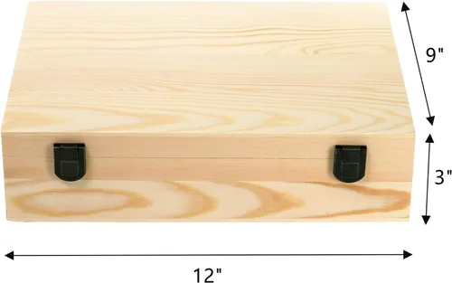 Vista 3 de Frcctre Paquete de 2 cajas de madera sin terminar de 12 x 9 x 3 pulgadas, caja decorativa de madera de pino natural sin terminar, caja de regalo
