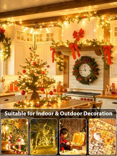 Vista 5 de Guirnalda de luces LED, 264 pies, 800 luces, exteriores e interiores, temporizador, función de memoria, 8 modos, cable verde, impermeable, árbol