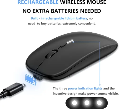 Vista 2 de QIJIAYI Ratón silencioso inalámbrico recargable delgado - Tecnología inalámbrica y Bluetooth de 2.4 G - Modos de conexión flexibles a través