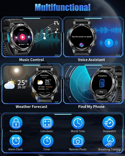 Vista 9 de Military Smart Watch for Men with GPS, 1.43" AMOLED Smart Watch with Bluetooth Call, 5ATM Waterproof, 170+ Sports Modes, 700mAh Heart