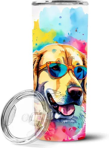 Vista 46 de Caroline's Treasures Siberian Husky Hippie Dawg - Vaso delgado de acero inoxidable al vacío de doble pared reutilizable, vaso aislado para café