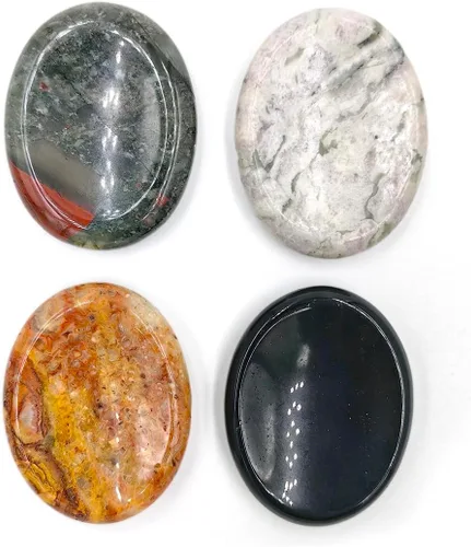 4 piedras de bolsillo para el pulgar, piedras de preocupación para la ansiedad, piedras curativas, obsidiana, piedra de sangre africana, ágata loca,