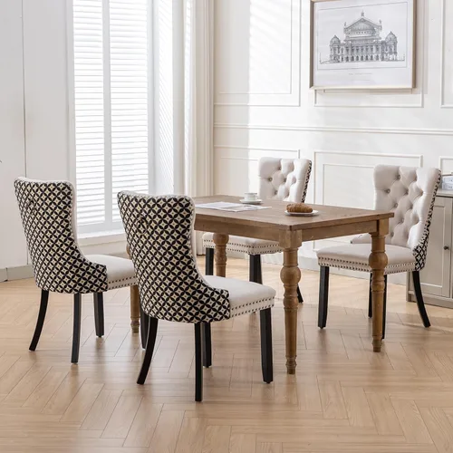 Vista 259 de ODUSE-DAILY - Juego de 2 sillas de cocina y comedor de terciopelo beige, con capitoné, tapizadas en terciopelo, estructura de madera maciza