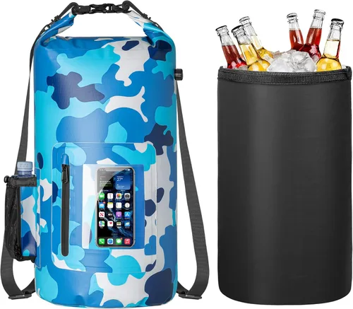 Bolsa seca impermeable de 30L con enfriador desmontable de 20 L, mochila enfriadora con bolsillo para teléfono y bolsa para botellas, adecuada para