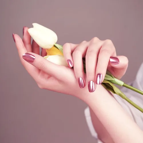 Vista 33 de DANNI & TONI Tiras de uñas de gel semicuradas, color morado claro, cromado, 28 calcomanías Aurora Glow