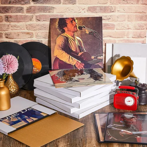 Vista 6 de Tinlade Paquete de 50 cajas de envío de discos de vinilo de 12.5 x 12.5 x 1 pulgadas, sobres de vinilo blancos, sobres LP plegables de cartón, caja