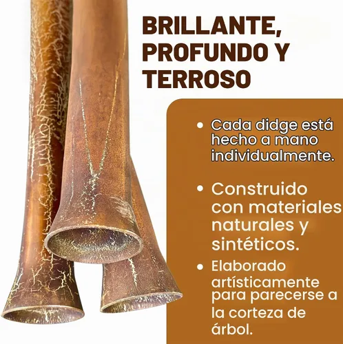 Vista 3 de Didgeridoo manual moderno, con boquilla para tocar fácilmente.