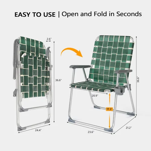 Vista 8 de VINGLI Juego de 2 sillas plegables de aluminio de gran tamaño para patio con portavasos desmontable, silla de playa con tejido de red, silla