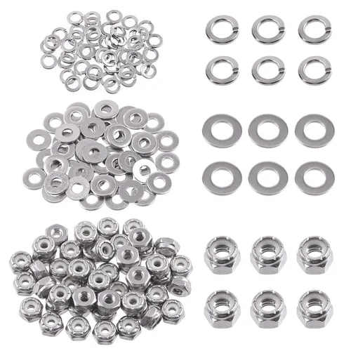 Vista 24 de Swpeet 45 piezas de tuercas de bloqueo hexagonales de acero inoxidable SAE 304 de 1/2"-13, arandelas planas de 1/2", kit surtido de arandelas