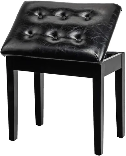 Vista 11 de Bonnlo - Banco de piano doble/dúo de madera con almacenamiento y cojín grueso, banco de piano acolchado de piel sintética para artista, asiento