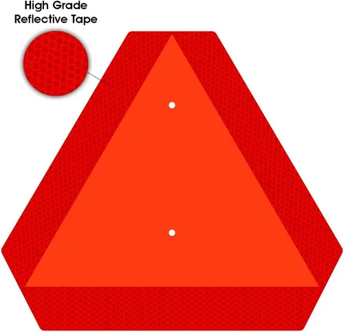 Vista 2 de Ignixia Letrero de vehículo de movimiento lento, letreros triangulares de aluminio de movimiento lento de aluminio, 14 x 16 pulgadas, base naranja