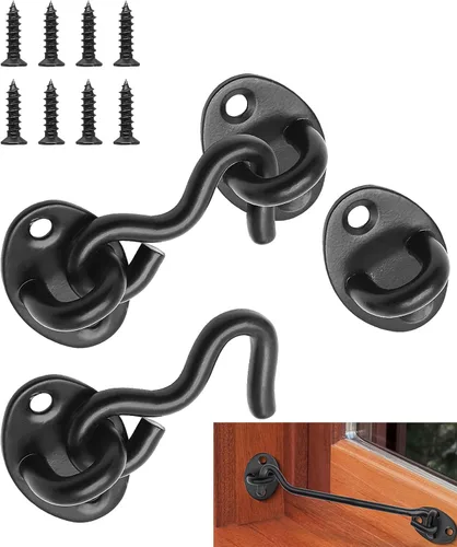 Vista 7 de Waziaqoc 2 cierres de gancho y ojo de 2 pulgadas para puerta, cerradura de puerta de acero inoxidable negro resistente, pestillo de bloqueo