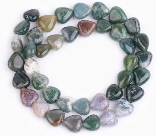 Vista 23 de GEM-Inside - Dijes de corazón de 0.394 pulgadas con cuentas de piedra de jade de aventurina verde natural para fabricación de joyas, hilo completo