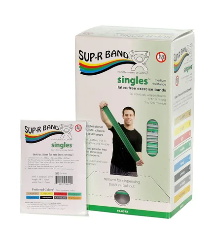 Vista 4 de Cando 10-6303 Sup-R Banda elástica sin látex para ejercicio, 1,5 metros, individual, resistencia media, verde