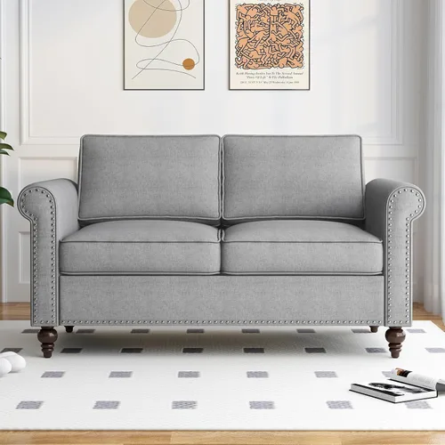 Vista 8 de Mjkone Juego de 3 sofás para sala de estar, sofá seccional moderno y juego de sofá y sillón, forma de calabaza con patas de madera y tela de lino