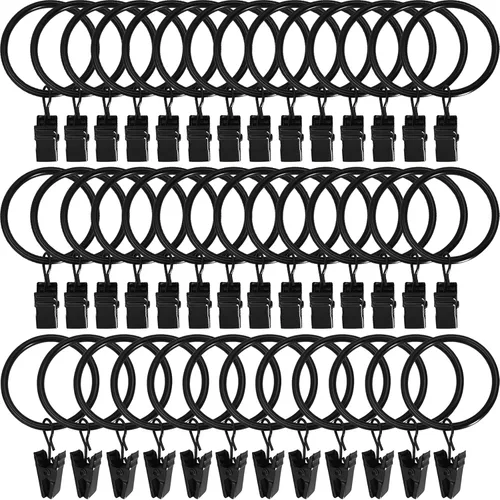 Vista 23 de LLPJS Paquete de 44 ganchos para anillos de cortina, clips para colgar cortinas y lazos, 1 pulgada de diámetro interior, se adapta a barras de hasta
