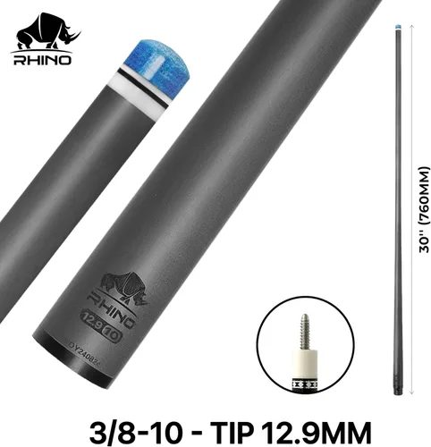 Vista 2 de RHINO - Taco de piscina de carbono de 30 pulgadas / 3/8-8 con eje único, punta, 0.508 in. Deflexión baja, ultra suave, fácil de jugar, cono