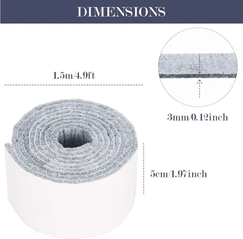 Vista 2 de Pllieay Paquete de 2 rollos de tiras de fieltro autoadhesivas de servicio pesado, almohadillas de fieltro para muebles, cintas de fieltro para pisos