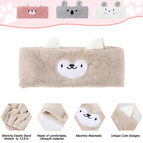 Vista 5 de Chuangdi 4 bandas para el pelo de animales, diadema para lavado de cara, orejas de animales de spa para cuidado de la piel, maquillaje, diadema