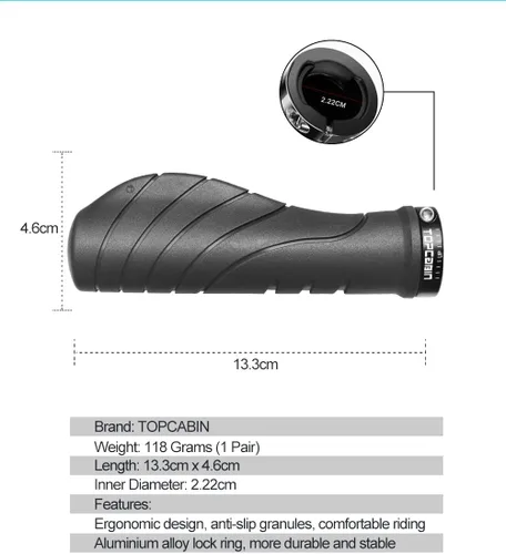 Vista 2 de Topcabin - Empuñaduras para manillar de bicicleta, agarres de aluminio ergonómicos, empuñaduras de bicicleta con amortiguación de vibraciones