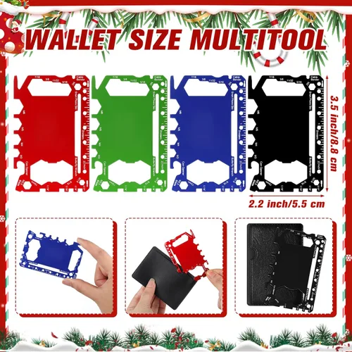 Vista 10 de Cholemy 12 carteras para tarjetas de crédito, multiherramienta 46 en 1, herramienta de bolsillo de supervivencia de acero inoxidable multiusos, Negro