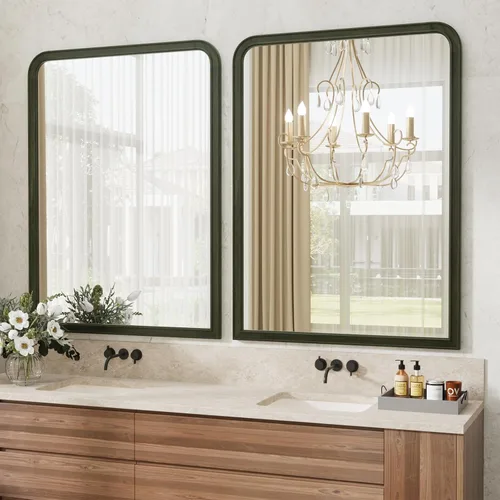 Vista 2 de WallBeyond Espejos de baño de madera negra para montar en la pared, 30 x 40 pulgadas, espejos de pared con marco de madera rústica, espejos Negro