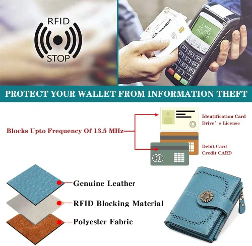 Vista 11 de SENDEFN Carteras pequeñas para mujer, con bloqueo RFID, de cuero, plegable, tarjetero con ventana de identificación, Pequeña