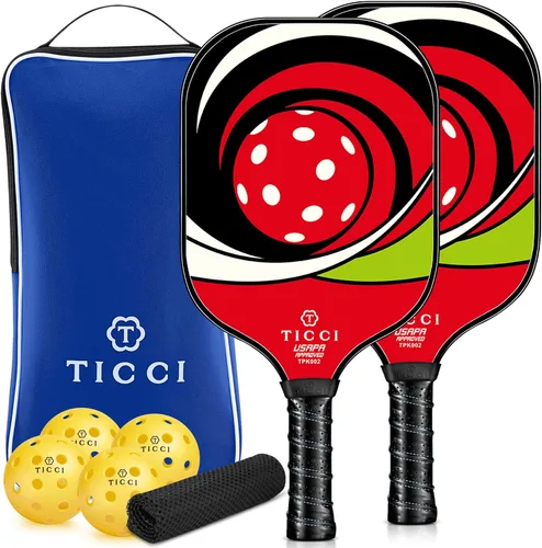 Vista 9 de TICCI - Pala de pickleball aprobada por USAPA, juego de 2 palas de grafito prémium con 4 bolas de pickleball, 1 bolsa de malla y 1 bolsa