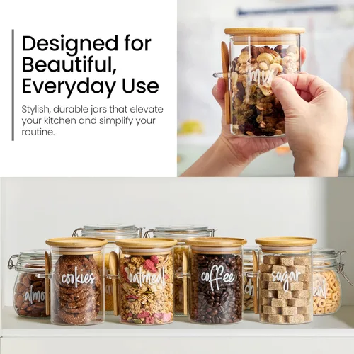 Vista 7 de Talented Kitchen Recipientes de vidrio para almacenamiento de alimentos con tapas, paquete de 4 unidades de vidrio de 17 onzas, tarros de cocina