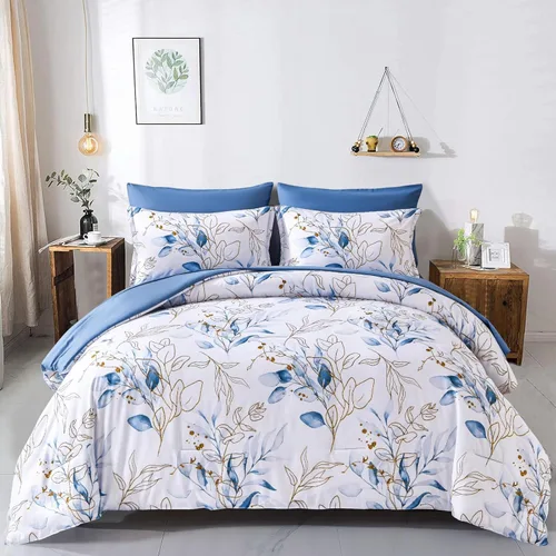 Vista 13 de WONGS BEDDING - Juego de edredón botánico reversible de 7 piezas, cama en una bolsa, de microfibra suave, tamaño full, hojas verdes