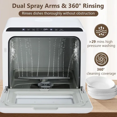 Vista 2 de Lavavajillas para encimera, lavavajillas portátiles con tanque de agua integrado de 4.5 L, 5 programas de lavado y función de secado al aire, brazo