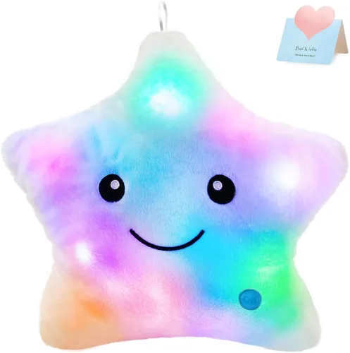 Vista 15 de WEWILL Almohada de felpa suave con estrella brillante LED de 9'' de la marca Wewill, almohada de peluche con luz estelar iluminada con luces