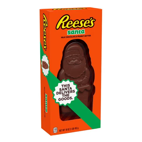 Vista 2 de Reese's - Santa de chocolate con leche y mantequilla de cacahuate, caja de dulces navideños, 16 onzas
