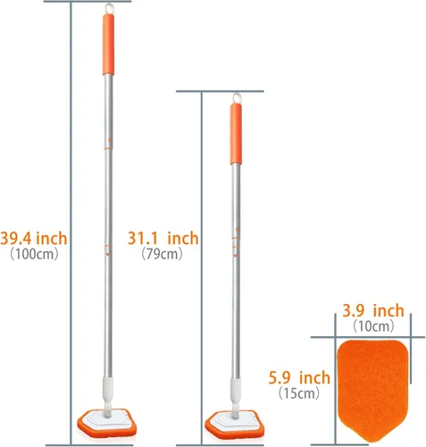 Vista 7 de JEHONN Cepillo de limpieza para bañera y azulejos con mango largo, cepillo de limpieza de ducha con 2 cepillos intercambiables para baño, bañera