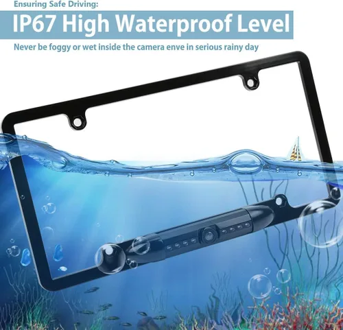 Vista 4 de Marco de matrícula, cámara de respaldo de visión nocturna, cámara de visión trasera para automóvil con 8 LED brillantes, ángulo de visión de 170°
