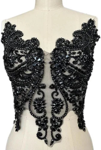 Vista 14 de Apliques de encaje hechos a mano con diamantes de imitación para coser en cuentas de vidrio, accesorios para ropa de vestir (blanco)