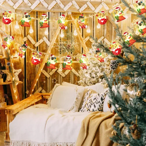 Vista 5 de Guirnalda de luces de Navidad para perro, 20 luces LED de 10 pies, linda cadena de luces colgantes para árbol de Navidad, funciona con pilas, luces