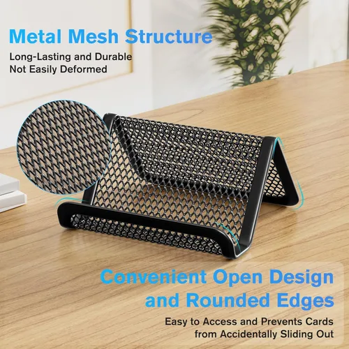 Vista 4 de MaxGear Tarjetero de malla para escritorio, soporte de metal negro con 50 tarjetas, paquete de 2 soportes resistentes para oficina