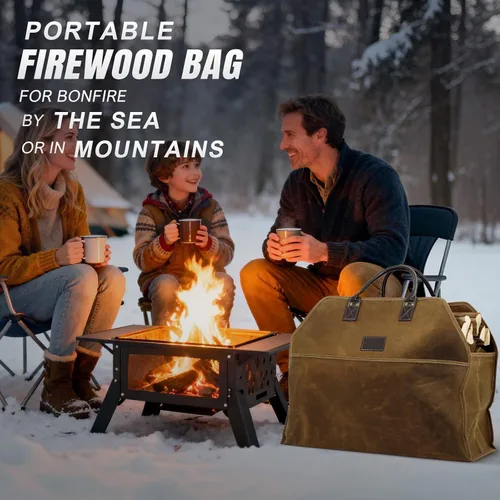 Vista 7 de INNO STAGE - Bolsa de lona encerada resistente para leña, tamaño grande, bolsa de almacenamiento para accesorios de chimenea y estufa de madera