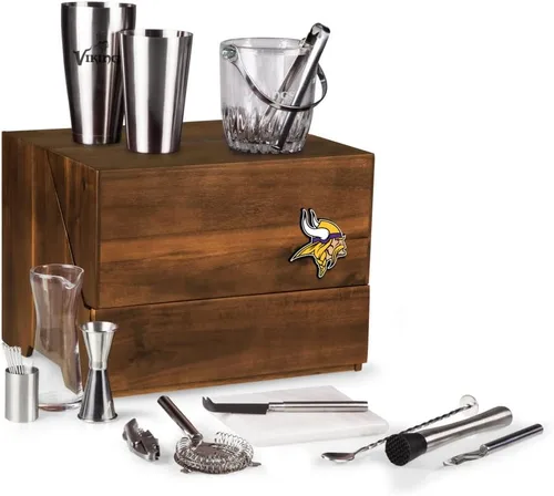 Vista 17 de PICNIC TIME NFL Madison Acacia - Juego de herramientas de barra de mesa, kit de camarero con soporte, juego de accesorios de bar