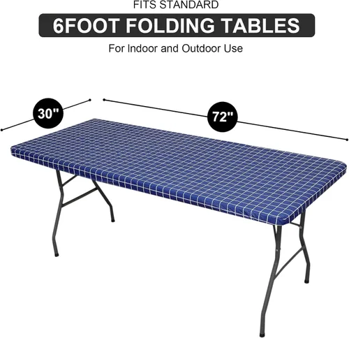 Vista 340 de Mantel rectangular, manteles de plástico elásticos ajustables con parte trasera de franela para mesas de 4 pies, manteles de vinilo impermeables
