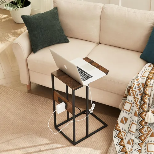 Vista 9 de BUDOME Mesa auxiliar en forma de C con estación de carga, mesa auxiliar con tomas, mesa de sofá con puertos USB C, mesa C con superficie premium