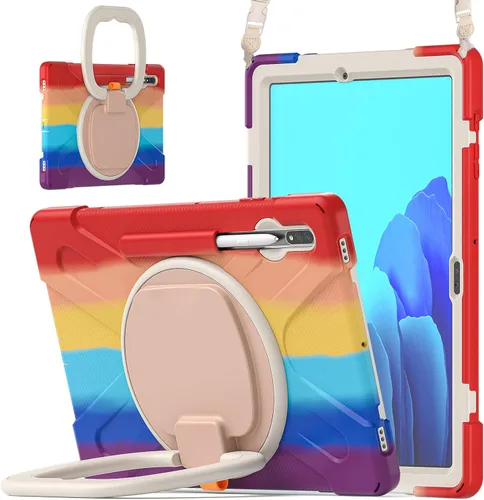 Vista 41 de Funda de rotación 360 para Samsung Galaxy Tab S6 Lite de 10.4 pulgadas, resistente, soporte de anillo giratorio, correa de transporte, correa