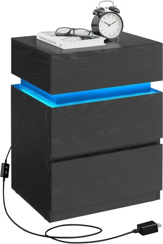 Vista 15 de VASAGLE Mesita de noche con luces LED, colores de luz ajustables, mesa de noche, mesa auxiliar con 3 cajones, estilo moderno, 13.8 x 15.7 x 21.7
