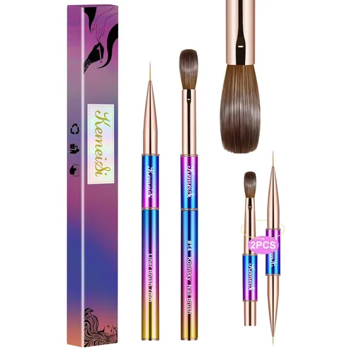Vista 12 de KEMEISI Kolinsky - Juego de 2 pinceles para arte de uñas, tamaño #10/02 para aplicación acrílica, mango resistente, herramientas de diseño ovalado