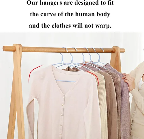 Vista 7 de Perchas para ropa de alambre azul cielo, paquete de 10, resistentes, ahorran espacio, perchas antideslizantes para trajes, camisas, vestidos