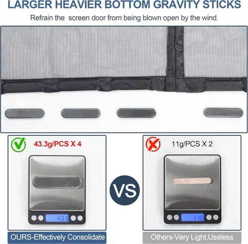 Vista 5 de Okayavo Puerta de Pantalla Magnética Mejorada Más Gruesa de 255g/㎡ Malla Reforzada, Reversible de Apertura Lateral Izquierda y Derecha, Adecuada